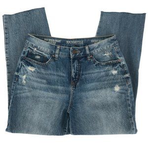 Sound/Style Womens Vintage Reunion High Rise Blue Distressed Capri Jeans Sz 8